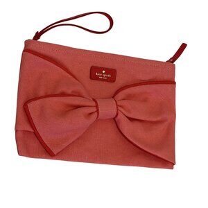 NWOT Kate Spade Coral Pink Wristlet Clutch With Bow Design & Zip Closure